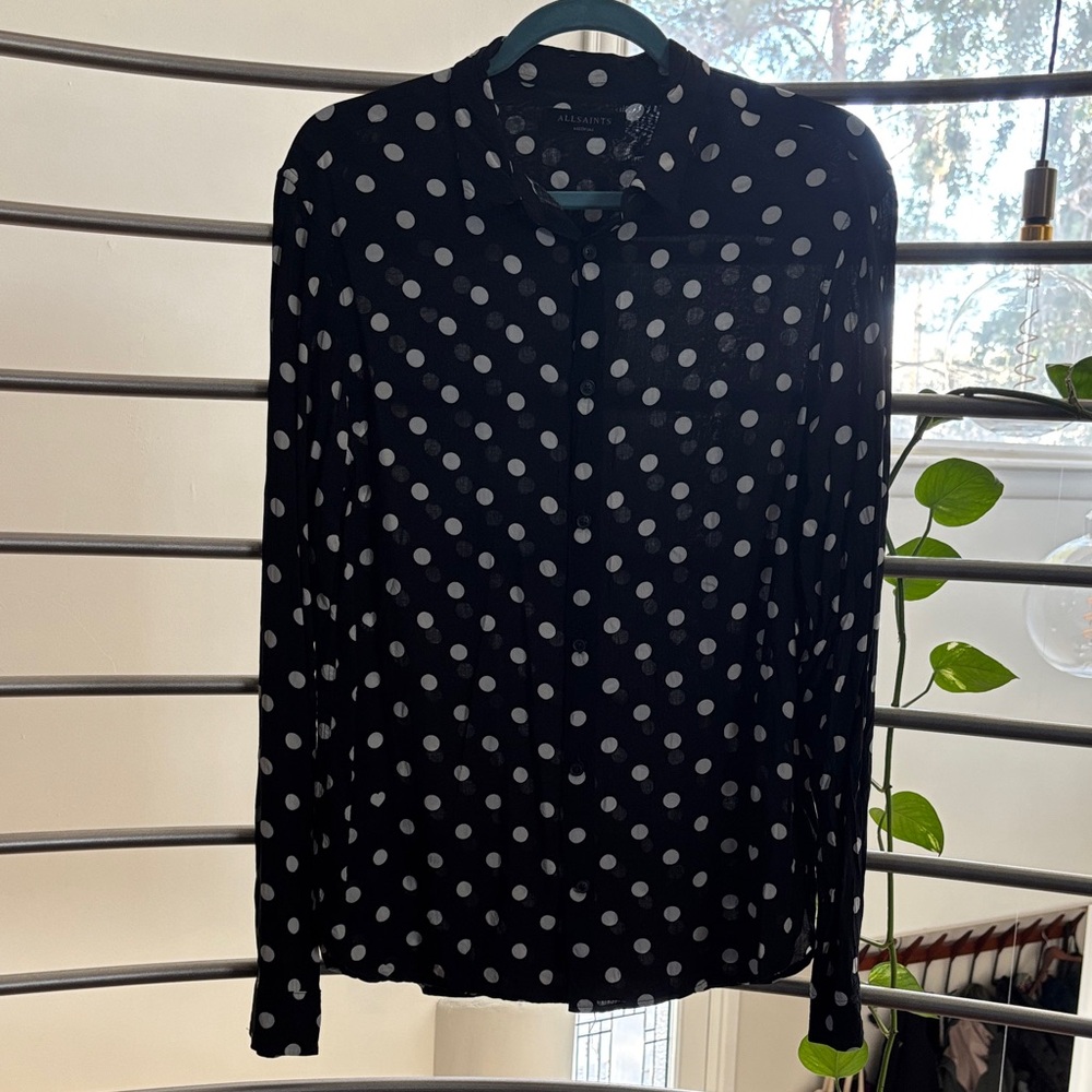 All Saints Black and White Polka Dot Shirt